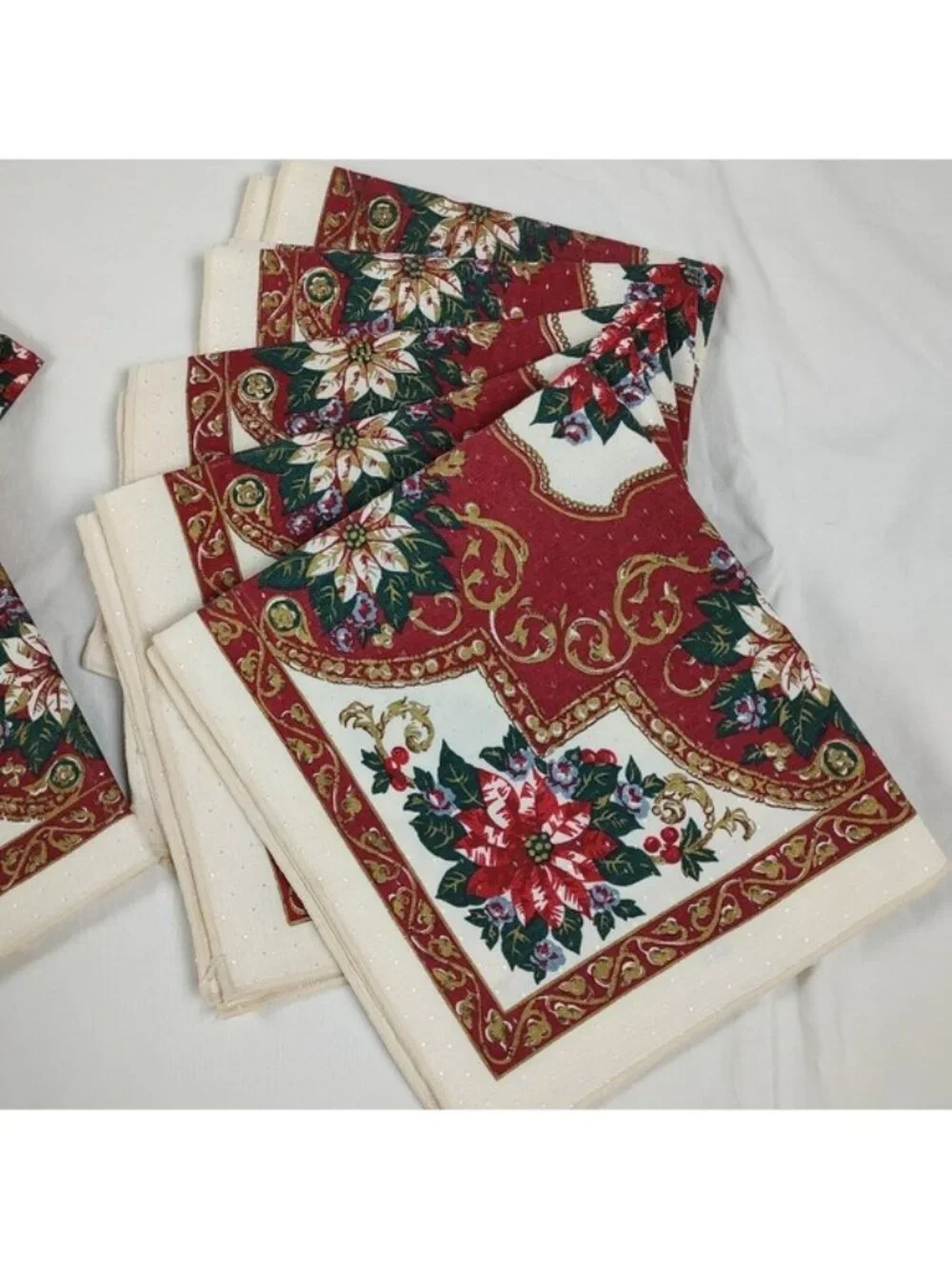 Vintage Sunweave Poinsettia Christmas Cloth Napkins Set of 10